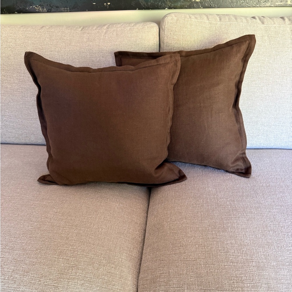 Restoration Hardware Brown Linen Accent Pillow Pair